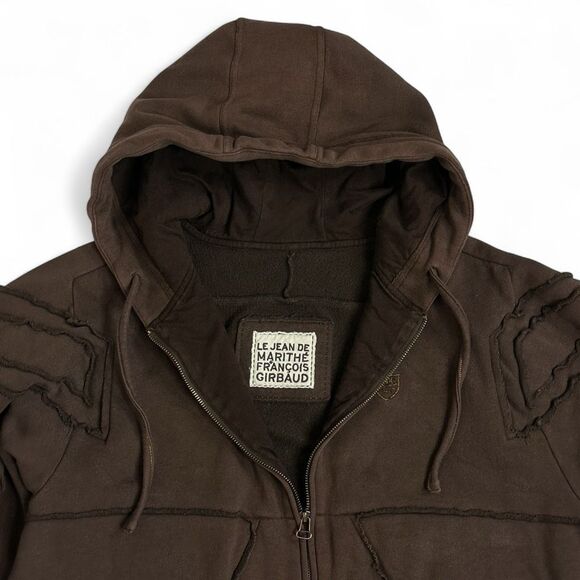 Y2K Marithé + François Girbaud Sample Brown Deconstructed Zip Hoodie L Rare - Picture 5 of 13